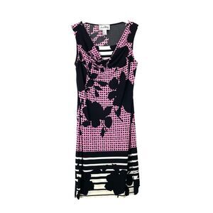 Joseph Ribkoff floral polka‎ dot swing neckline dress Size 4 pink black